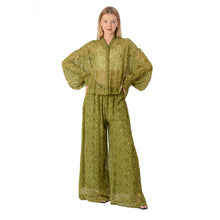 Load image into Gallery viewer, Limited Edition Sanskriti India Co-Ord Set Upcycled Green Georgette Free Size
