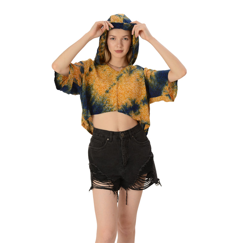 Sanskriti Vintage Limited Edition Hooded Crop Top Upcycled Pure Crepe Silk Blouse upholstery fabric