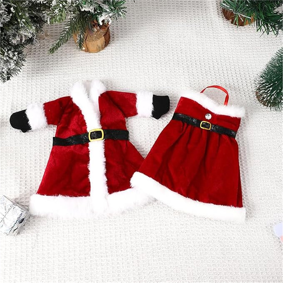 Christmas Wine Bottle Cover Set, 2Pc Santa Claus Dress Wine Sweater, Holiday Dining Table Decor, Secret Gift Bag, Velvet Wrap By KreatvKraft