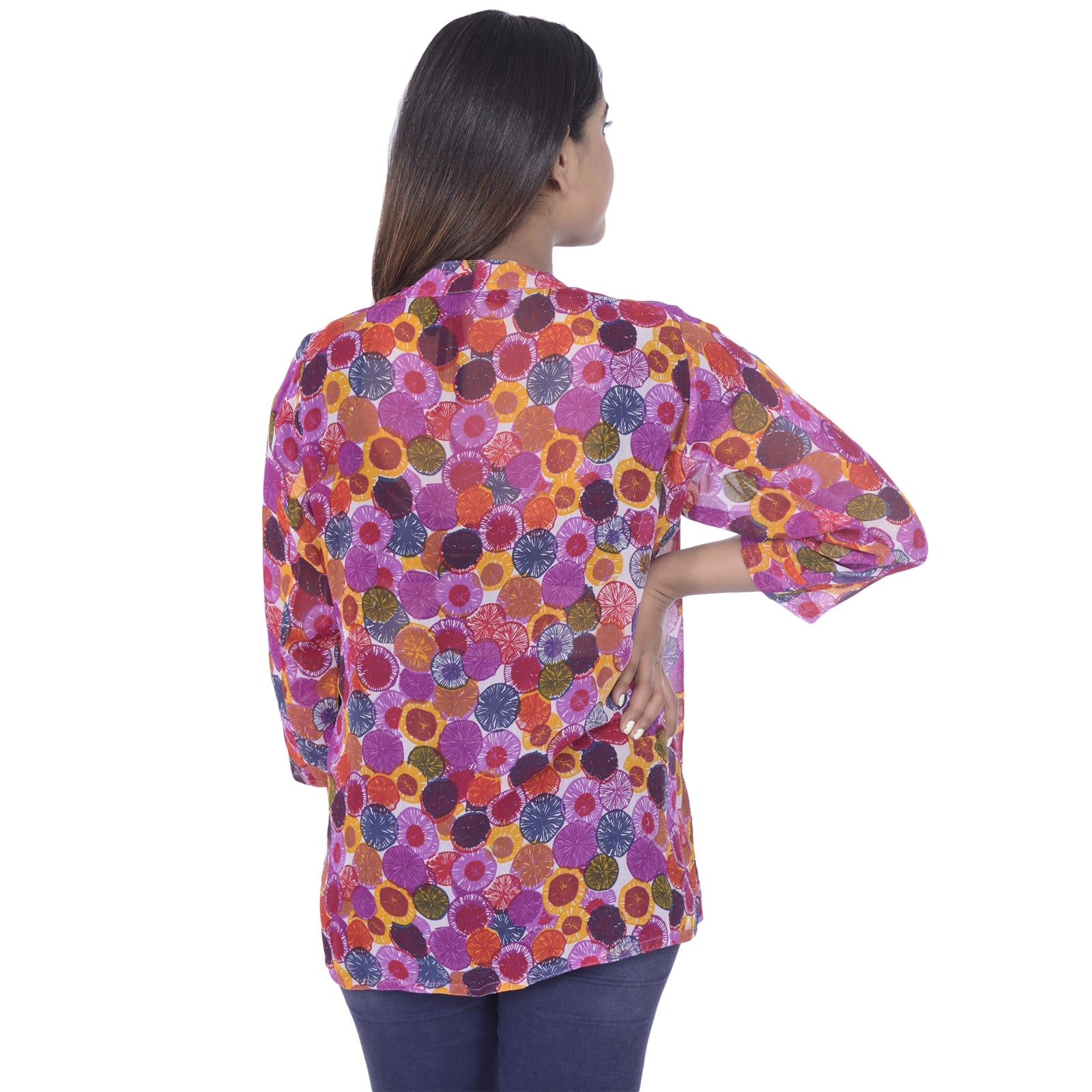 Sanskriti 100% ren Georgette cirkulært trykt kort skuldertræk afslappet/strandtøj