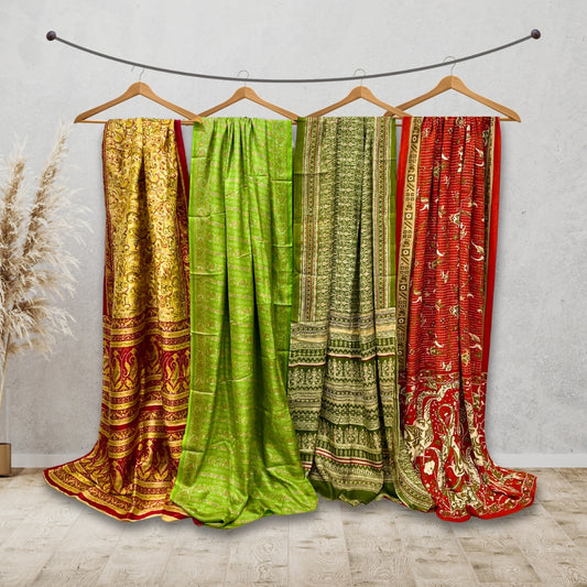 Bæredygtigt saristof i bulk - Sanskriti Vintage genbrugte Georgette sarier til håndværk og projekter