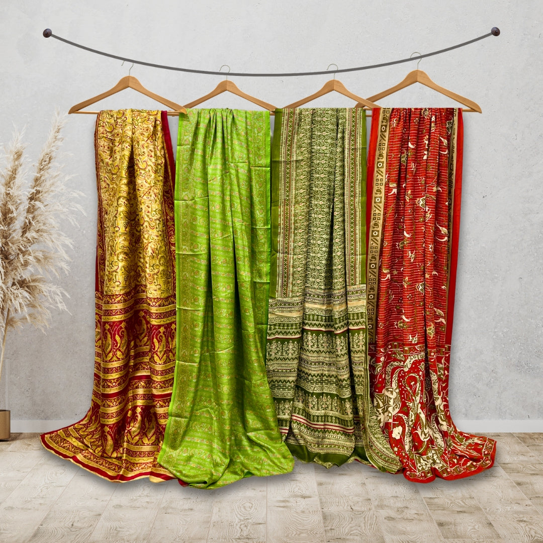 Bæredygtigt saristof i bulk - Sanskriti Vintage genbrugt crepe sarier til håndværk og projekter