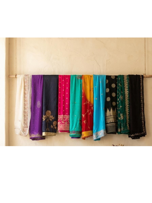 Bæredygtigt saristof i bulk - Sanskriti Vintage genbrugte Georgette sarier til håndværk og projekter