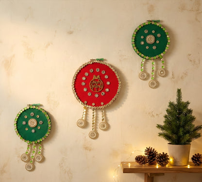 Sanskriti Christmas Wall Hanging Hand Beaded Tassel, Decoration, Gift Pack Of 3