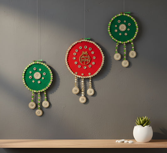 Sanskriti Christmas Wall Hanging Hand Beaded Tassel, Decoration, Gift Pack Of 3