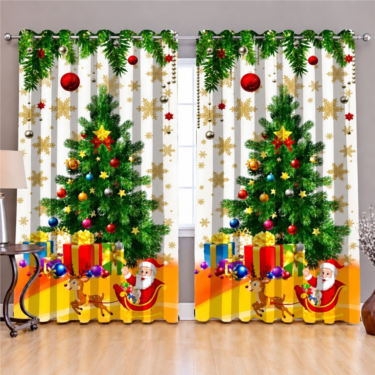 Sanskriti Chrismas Door Curtains Printed Polyester Drap Home Office Decor/Gifts