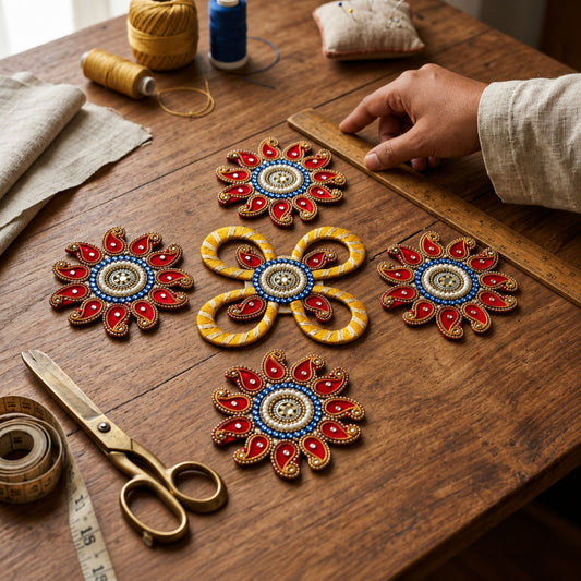 Sanskriti Handcraft Acrylic Kundan Rangoli Set 5pc – Reusable Diwali Floor Decor