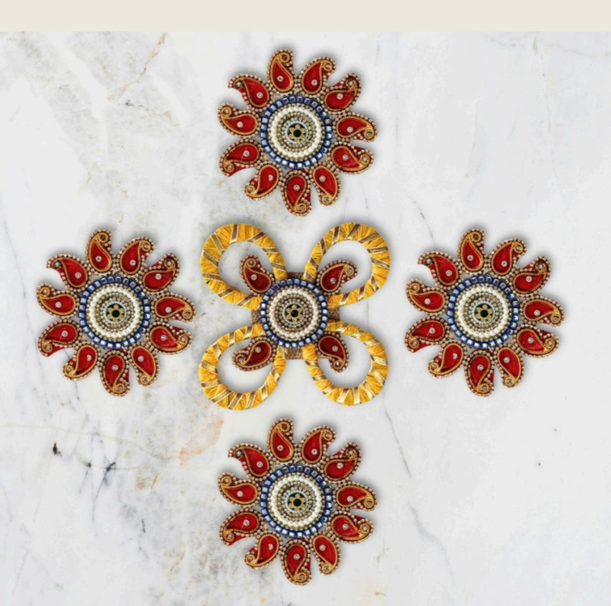 Sanskriti Handcraft Acrylic Kundan Rangoli Set 5pc – Reusable Diwali Floor Decor