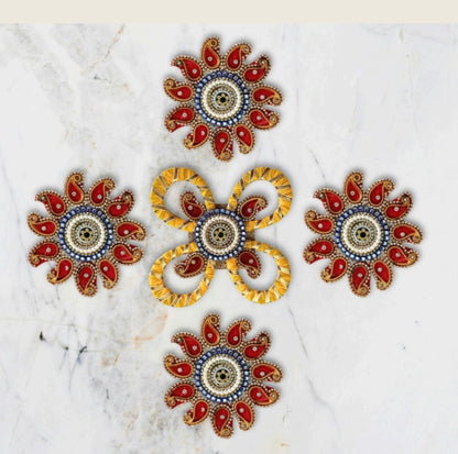 Sanskriti Handcraft Acrylic Kundan Rangoli Set 5pc – Reusable Diwali Floor Decor
