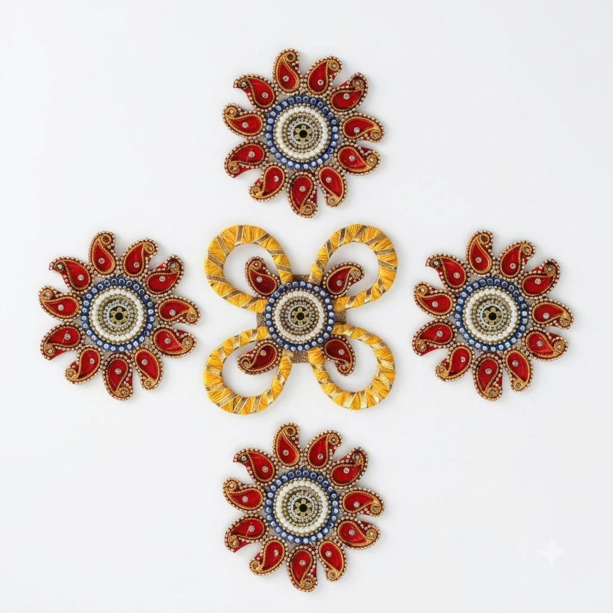 Sanskriti Handcraft Acrylic Kundan Rangoli Set 5pc – Reusable Diwali Floor Decor