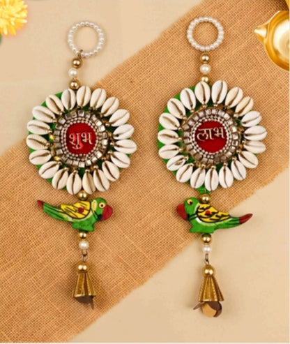 Sanskriti 2pc Handmade Shubh Labh Door Hanging Reusable Diwali Decor Shell Toran