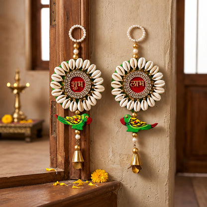 Sanskriti 2pc Handmade Shubh Labh Door Hanging Reusable Diwali Decor Shell Toran