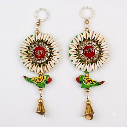 Sanskriti 2pc Handmade Shubh Labh Door Hanging Reusable Diwali Decor Shell Toran