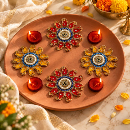 Sanskriti Handcraft Acrylic Kundan Rangoli Set 4pc – Reusable Diwali Floor Decor