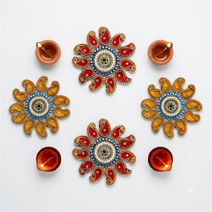 Sanskriti Handcraft Acrylic Kundan Rangoli Set 4pc – Reusable Diwali Floor Decor