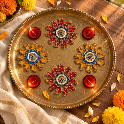 Sanskriti Handcraft Acrylic Kundan Rangoli Set 4pc – Reusable Diwali Floor Decor