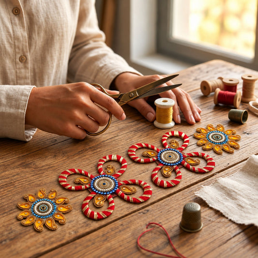 Sanskriti Handcraft Acrylic Kundan Rangoli Set 4pc – Reusable Diwali Floor Decor