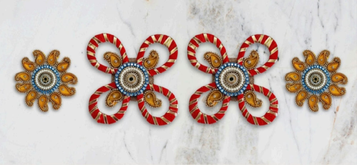 Sanskriti Handcraft Acrylic Kundan Rangoli Set 4pc – Reusable Diwali Floor Decor