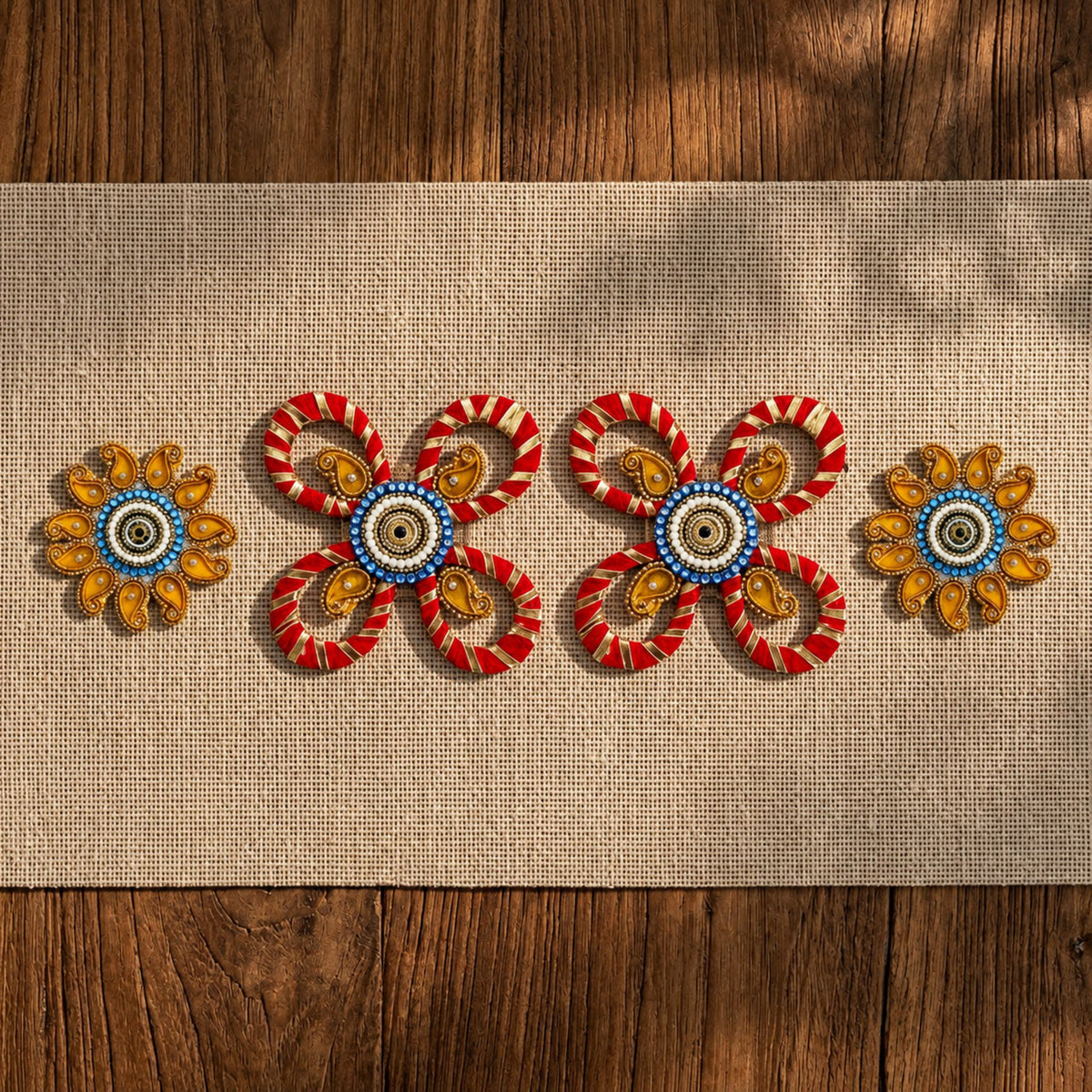 Sanskriti Handcraft Acrylic Kundan Rangoli Set 4pc – Reusable Diwali Floor Decor