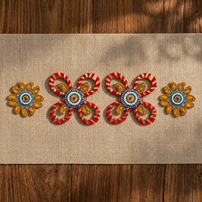 Sanskriti Handcraft Acrylic Kundan Rangoli Set 4pc – Reusable Diwali Floor Decor