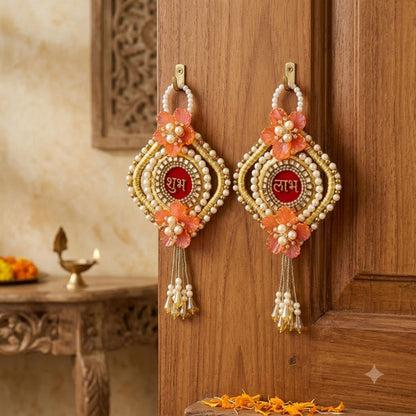 Sanskriti Handmade Shubh Labh Door Hanging 2pc Reusable Diwali Deco Beaded Toran