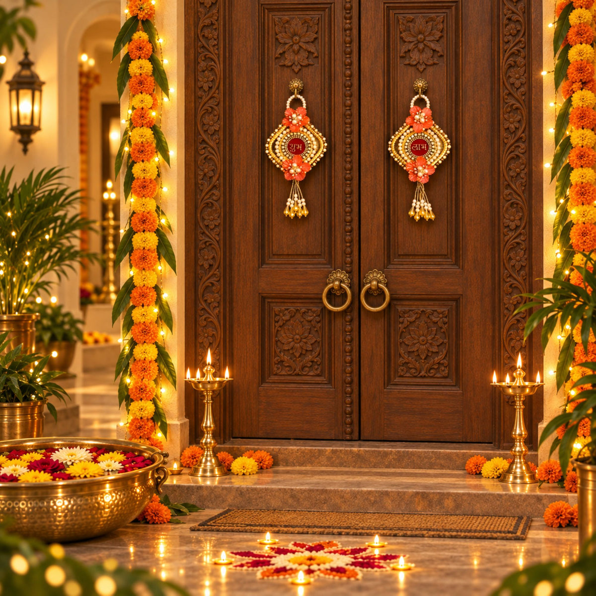 Sanskriti Handmade Shubh Labh Door Hanging 2pc Reusable Diwali Deco Beaded Toran