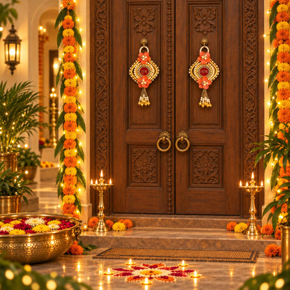 Sanskriti Handmade Shubh Labh Door Hanging 2pc Reusable Diwali Deco Beaded Toran