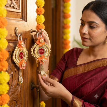 Sanskriti Handmade Shubh Labh Door Hanging 2pc Reusable Diwali Deco Beaded Toran