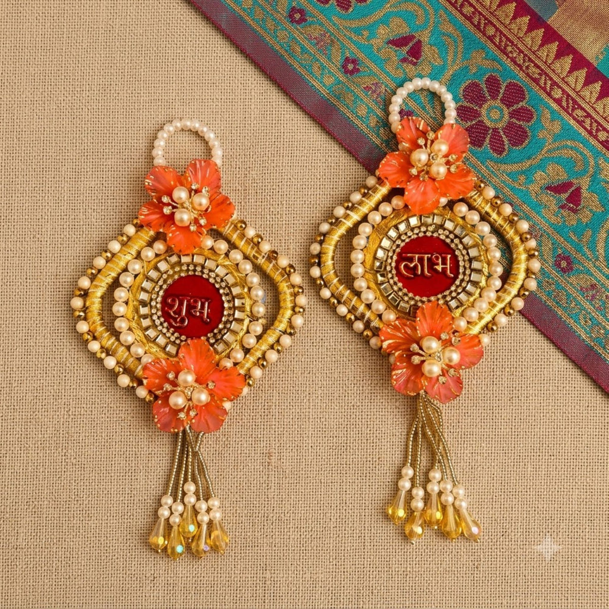 Sanskriti Handmade Shubh Labh Door Hanging 2pc Reusable Diwali Deco Beaded Toran