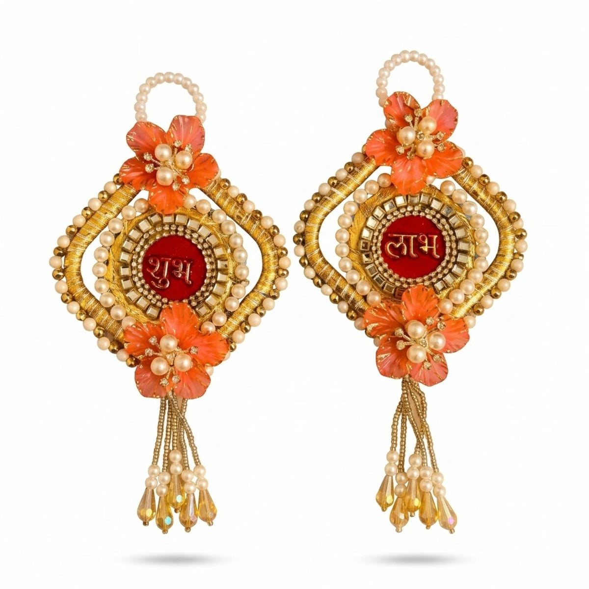Sanskriti Handmade Shubh Labh Door Hanging 2pc Reusable Diwali Deco Beaded Toran