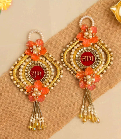 Sanskriti Handmade Shubh Labh Door Hanging 2pc Reusable Diwali Deco Beaded Toran