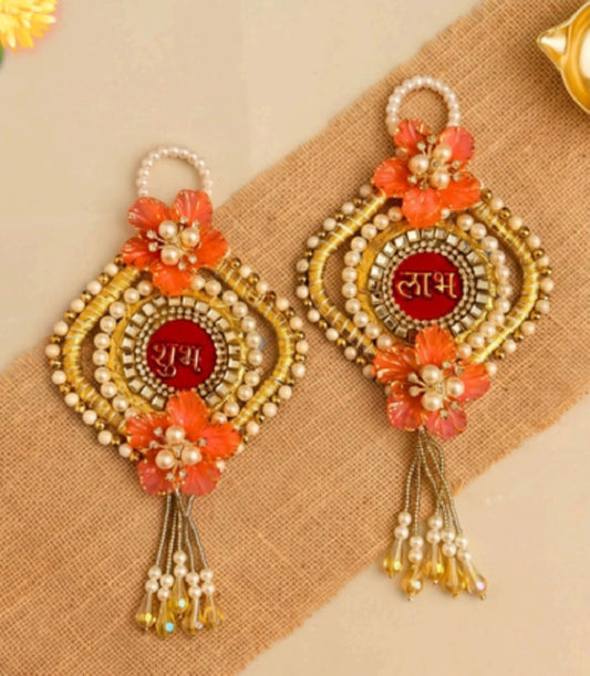 Sanskriti Handmade Shubh Labh Door Hanging 2pc Reusable Diwali Deco Beaded Toran