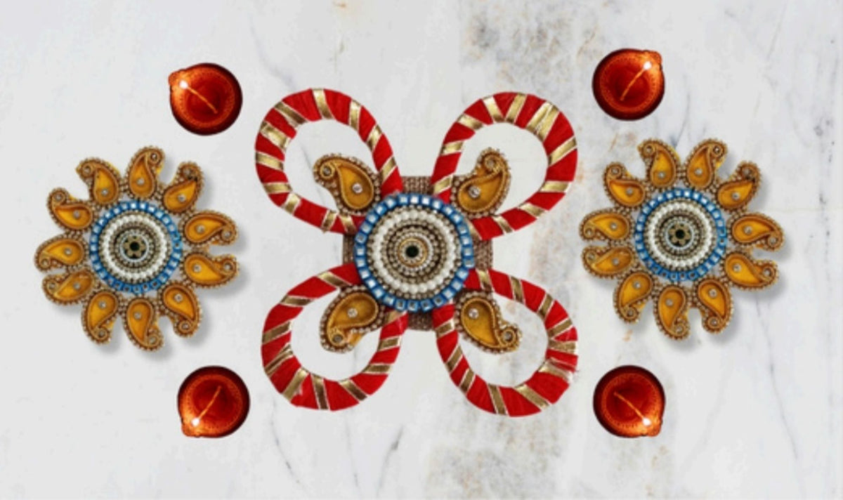 Sanskriti Handcraft Acrylic Kundan Rangoli Set 3pc – Reusable Diwali Floor Decor