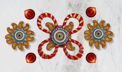 Sanskriti Handcraft Acrylic Kundan Rangoli Set 3pc – Reusable Diwali Floor Decor