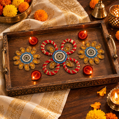 Sanskriti Handcraft Acrylic Kundan Rangoli Set 3pc – Reusable Diwali Floor Decor