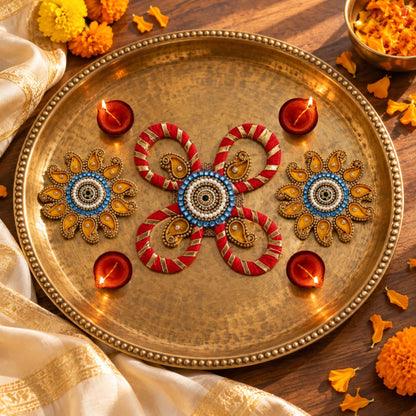 Sanskriti Handcraft Acrylic Kundan Rangoli Set 3pc – Reusable Diwali Floor Decor