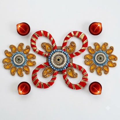 Sanskriti Handcraft Acrylic Kundan Rangoli Set 3pc – Reusable Diwali Floor Decor