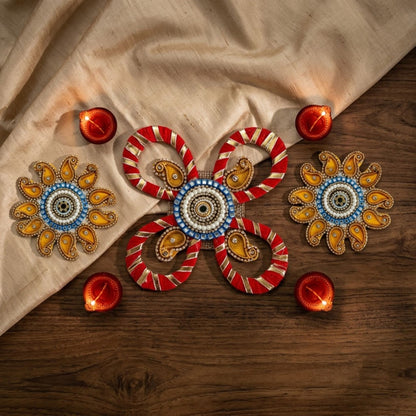 Sanskriti Handcraft Acrylic Kundan Rangoli Set 3pc – Reusable Diwali Floor Decor