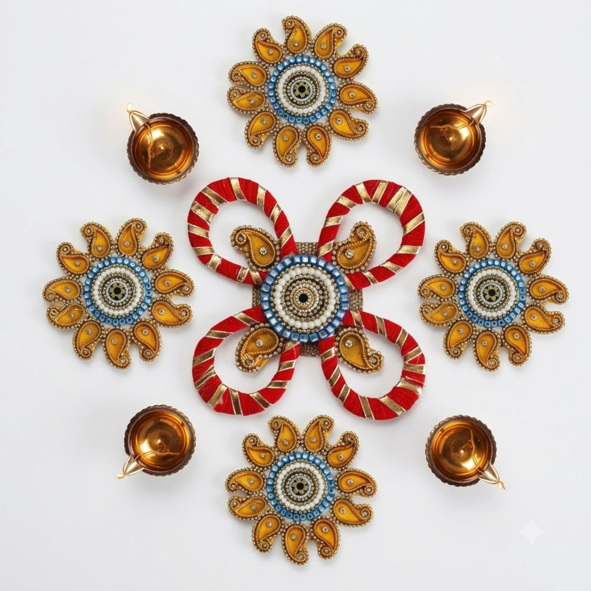 Sanskriti Handcraft Acrylic Kundan Rangoli Set 5pc – Reusable Diwali Floor Decor