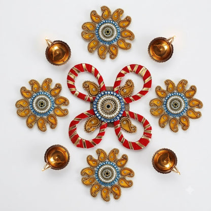 Sanskriti Handcraft Acrylic Kundan Rangoli Set 5pc – Reusable Diwali Floor Decor
