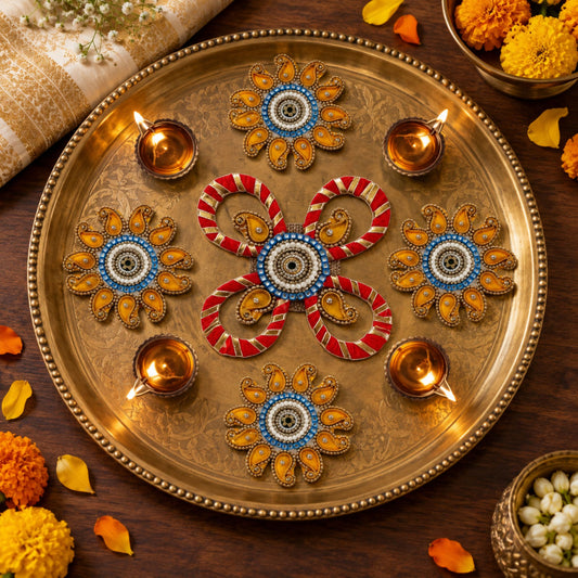 Sanskriti Handcraft Acrylic Kundan Rangoli Set 5pc – Reusable Diwali Floor Decor