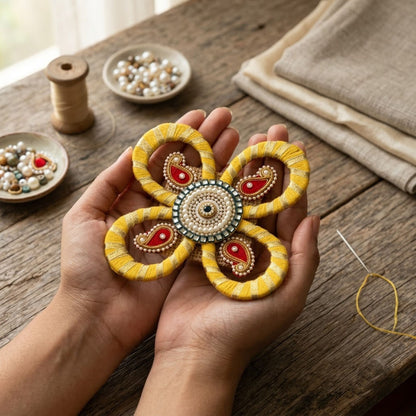 Sanskriti Handcraft Acrylic Kundan Rangoli Set 1pc – Reusable Diwali Floor Decor