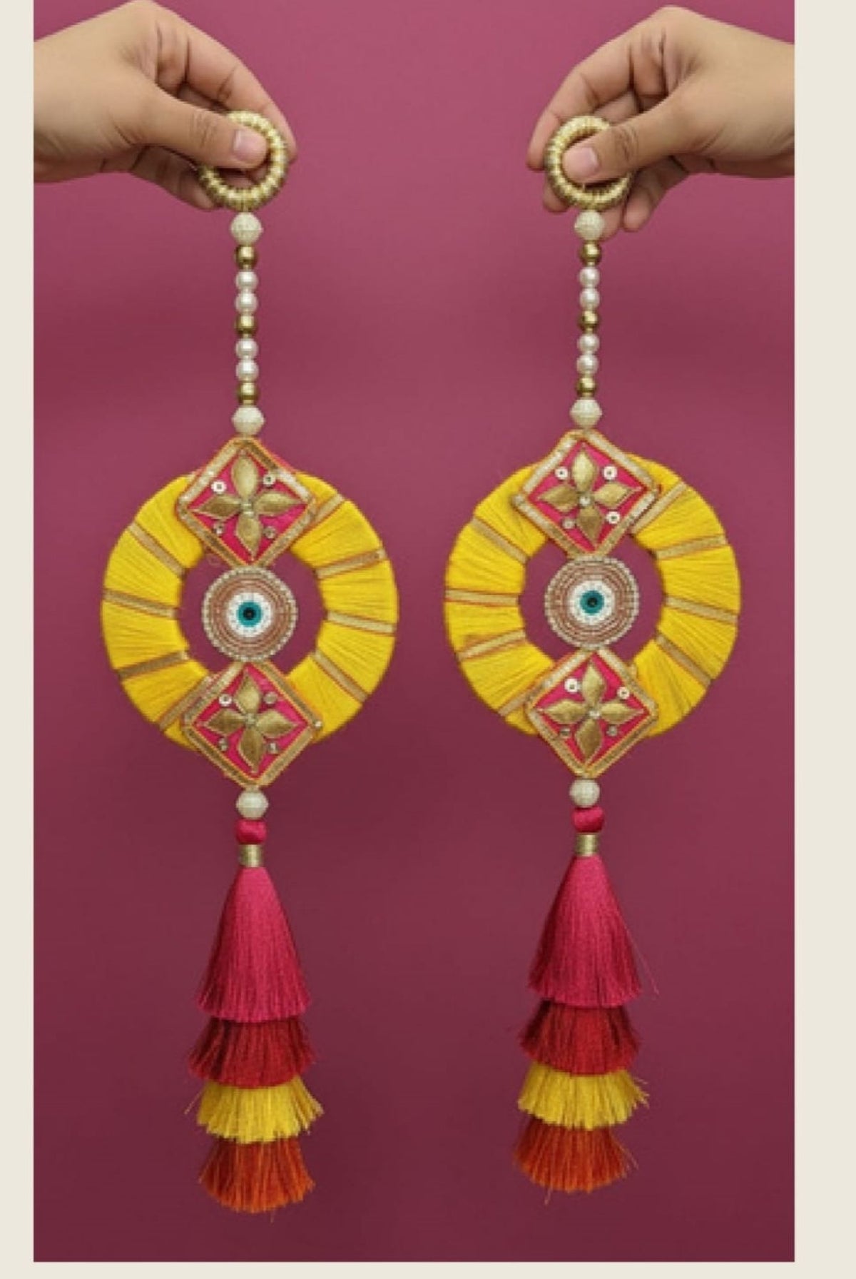 Sanskriti Handmade Gota Lace Door Hanging 2pc Reusable Diwali Decor Latkan/Toran