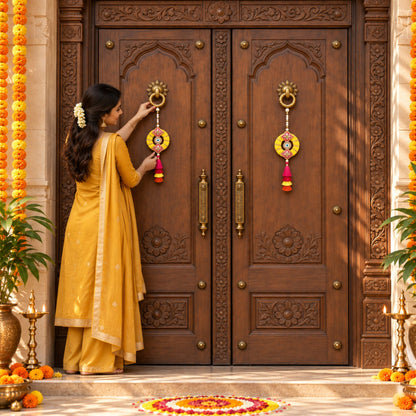 Sanskriti Handmade Gota Lace Door Hanging 2pc Reusable Diwali Decor Latkan/Toran