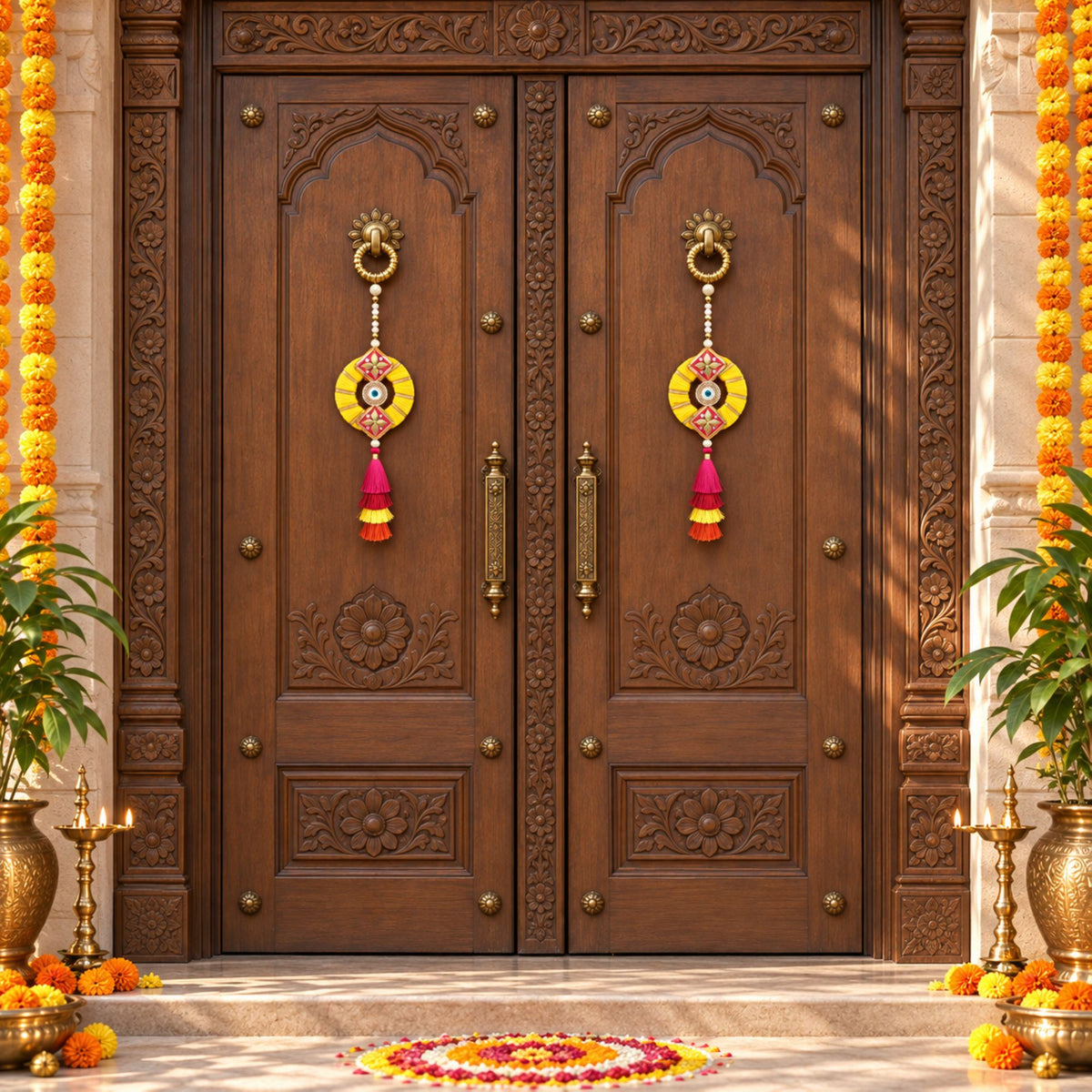 Sanskriti Handmade Gota Lace Door Hanging 2pc Reusable Diwali Decor Latkan/Toran