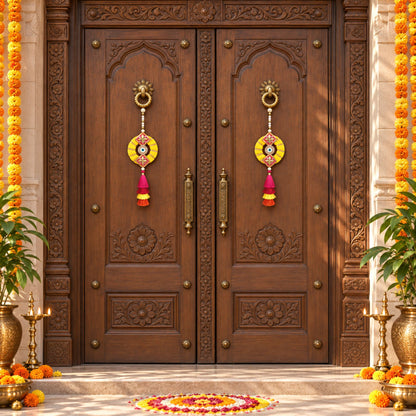 Sanskriti Handmade Gota Lace Door Hanging 2pc Reusable Diwali Decor Latkan/Toran