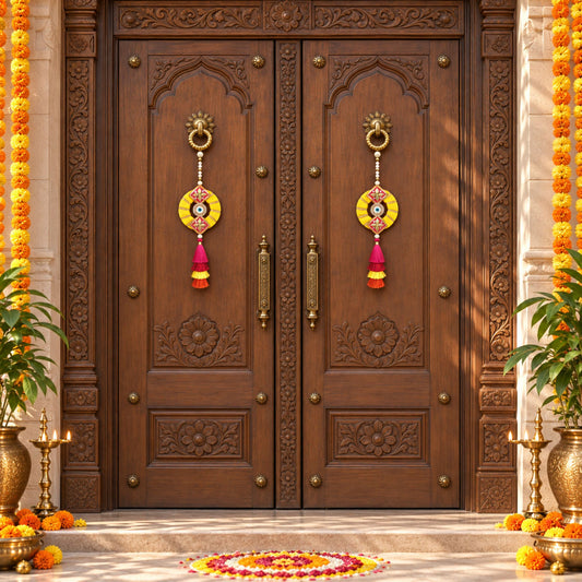 Sanskriti Handmade Gota Lace Door Hanging 2pc Reusable Diwali Decor Latkan/Toran
