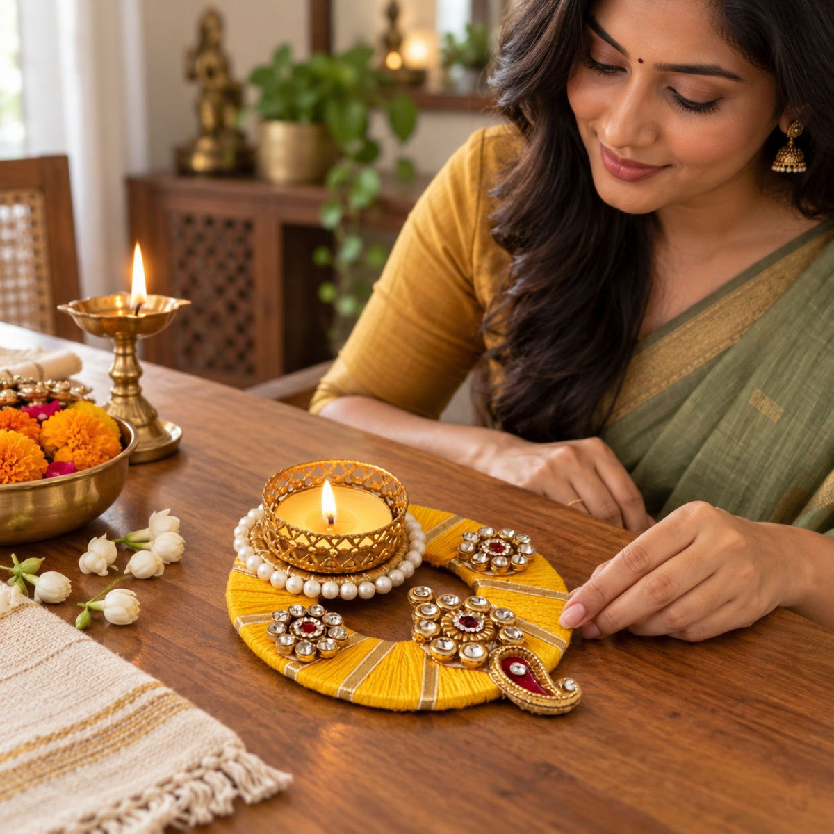 Sanskriti Handcraft Acrylic Kundan Rangoli Set 2pc – Reusable Diwali Floor Decor