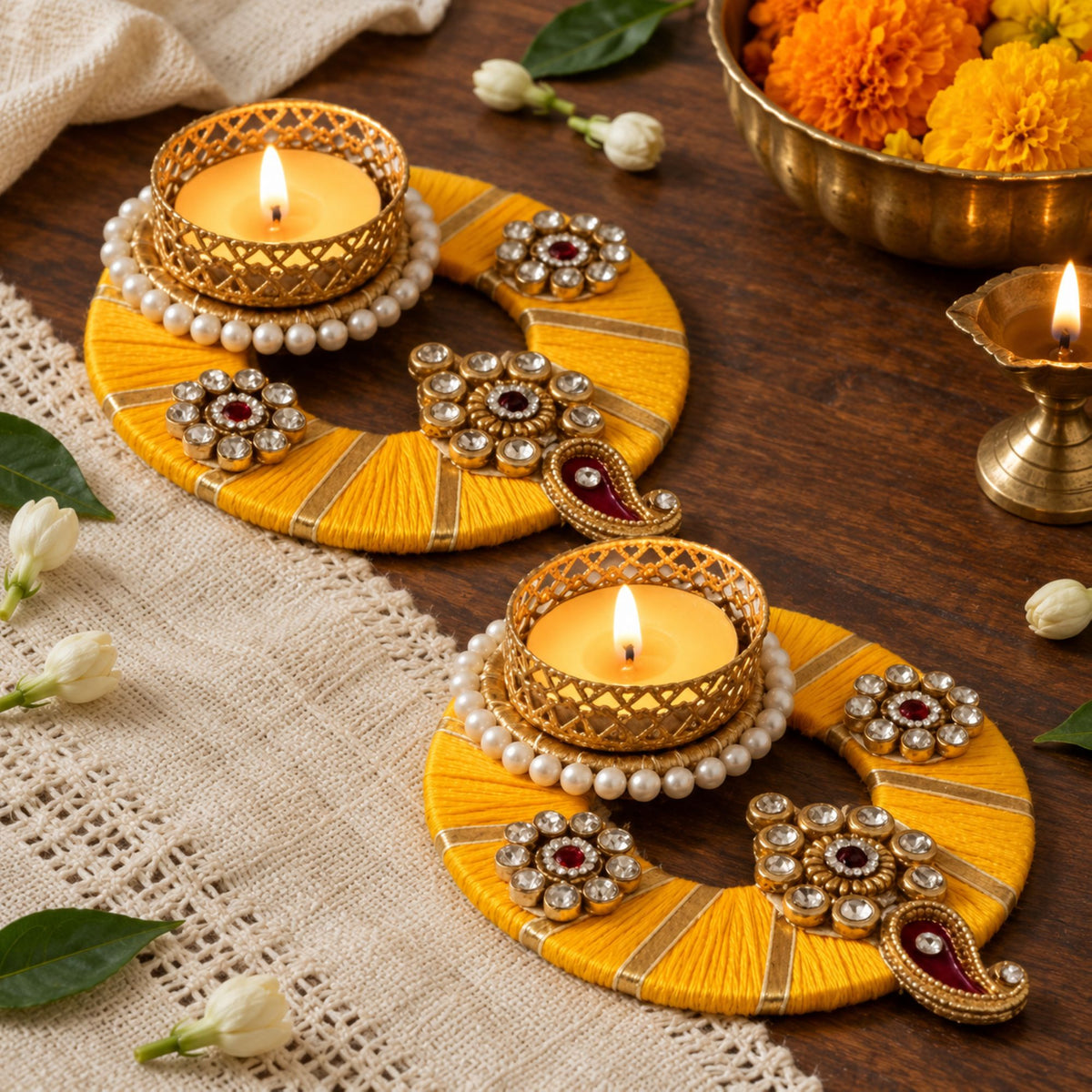 Sanskriti Handcraft Acrylic Kundan Rangoli Set 2pc – Reusable Diwali Floor Decor