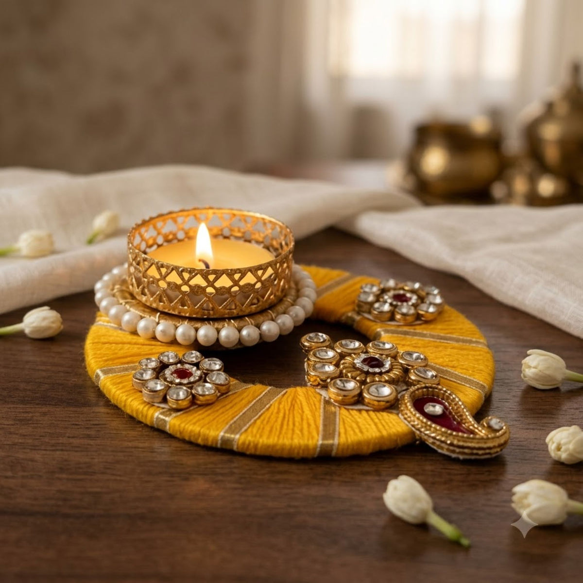 Sanskriti Handcraft Acrylic Kundan Rangoli Set 2pc – Reusable Diwali Floor Decor